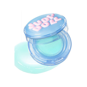 Judydoll Pudding Oil-Control Cushion compact in translucent blue case, angled front view