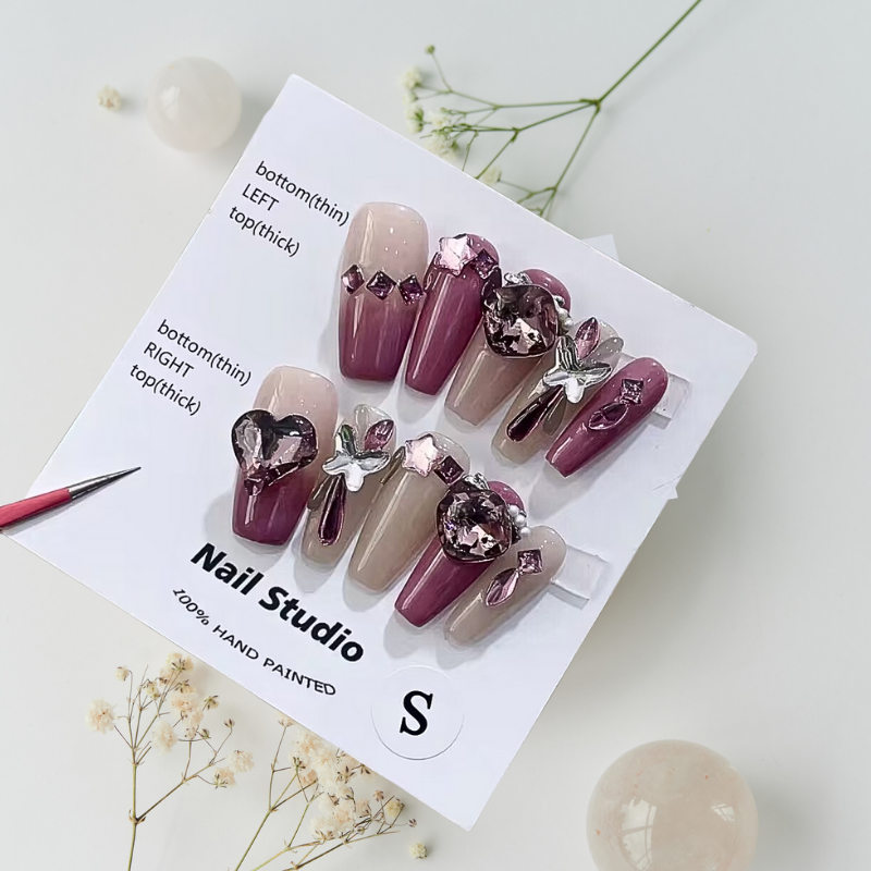 Gradient Purple Hearts Press-on Nails