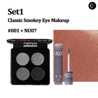 Kaleidos Coffret Stormbird de quatre fards mats et crème poudrée pour les lèvres – teinte #002+NU02