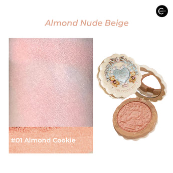 Flower Knows Sweet Heart Bear blush in #01 Almond Cookie, open embossed compact with swatch