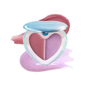 Judydoll dual-use multi-balm blush in a heart-shaped compact with two visible pans