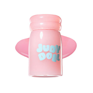 Judydoll Milky Blush Liquid in a pink bottle with pink liquid swatches on a white background