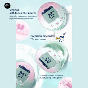 Little Ondine Tamagotchi Pixel Pals setting powder compact with pixel display, shown in pink and mint-green packaging