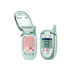 Little Ondine Tamagotchi Pixel Pals multi-use cream balm compact shown open with pink balm and matching compact