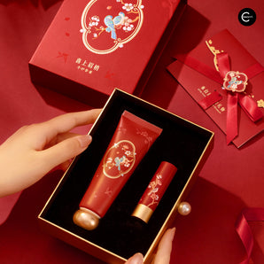 The Palace Museum red hand cream and lip balm set in decorative gift box