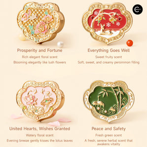 The Palace Museum Ruyi Parfum solide balm compacts in four ornate floral designs