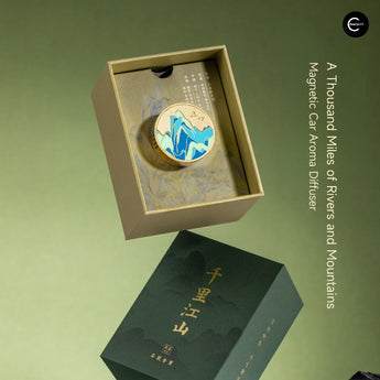 The Palace Museum Thousand Li of Rivers and Mountains magnetic car fragrance diffuser in open box