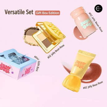 JUDYDOLL Mini Makeup Gift Set with compact, tube, bottle, and gift box in #02 Jelly Bean Rose