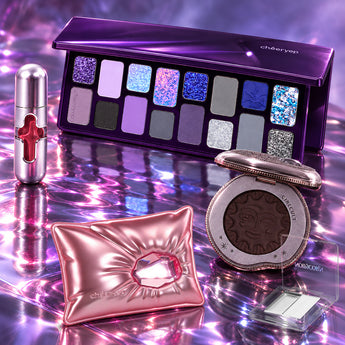 Dark Fairy Glam: CHEERYEP The Fall palette, ANTHEMY M01 lip mud, GIRLCULT 18 blush, closed SH02 highlighter and transparent Grip-It Duo primer.
