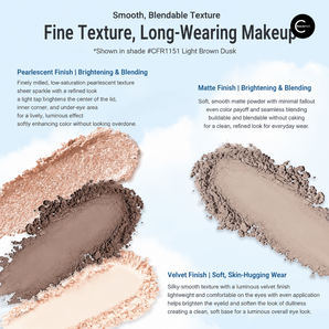 Eyeshadow texture swatches in pearlescent, matte, and velvet finishes