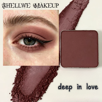Shellwe Makeup Single Eyeshadow in Deep in Love shade with eye makeup swatch and open compact