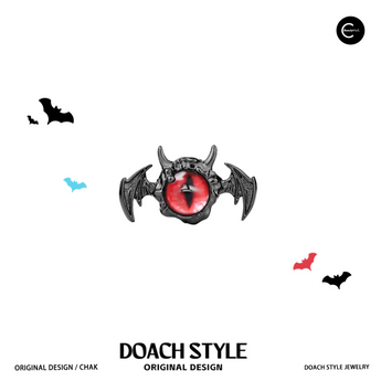 Black Doach Style bat devil earring with red center detail, single product view