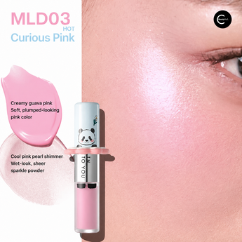 TO YOU MLD03 pink liquid blush with cheek swatch and eye makeup close-up