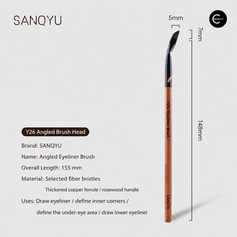 SANQYU Y26 angled eyeliner brush with angled brush head and measurement specifications