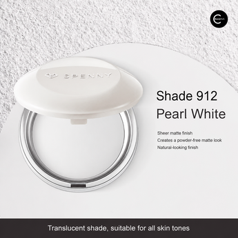 SPENNY pressed powder compact in shade 912 Pearl White, open product view