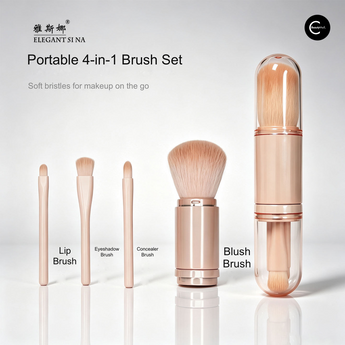 Elegant Si Na portable 4-in-1 makeup brush set with four brushes and a protective case